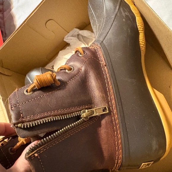 Sperry Men's Black and Brown Leather Rain Boots - Picture 4 of 7